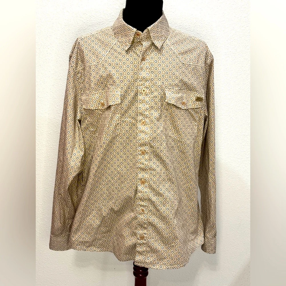 Justin Boots Men's Tan Geometric Medallion Long Sleeve Shirt Button Down Mens XL